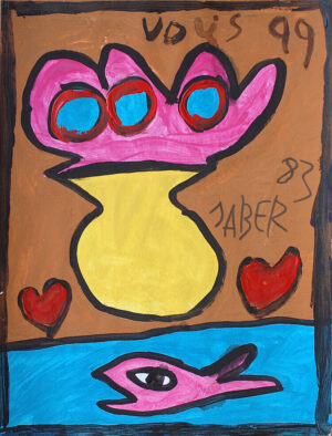 Fleurs bleues dans un vase jaune – JABER