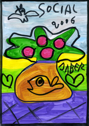 Fleurs roses dans un vase jaune – JABER