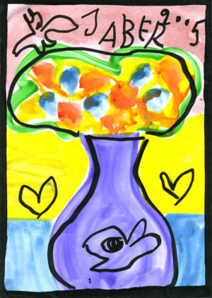 Fleurs oranges et bleues dans un vase violet – JABER
