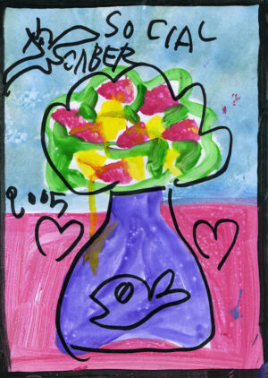 Fleurs jaunes et roses dans un vase violet – JABER