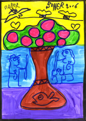 Fleurs roses et rondes dans un vase brun – JABER