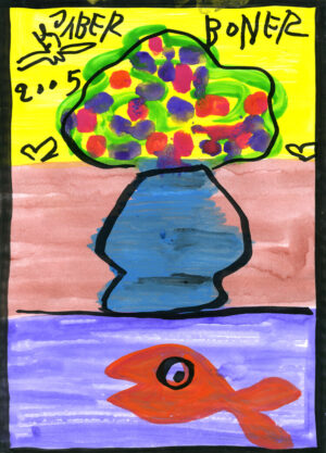 Fleurs violettes et rouges dans un vase bleu – JABER