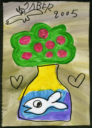 Fleurs dans un vase jaune et bleu – JABER