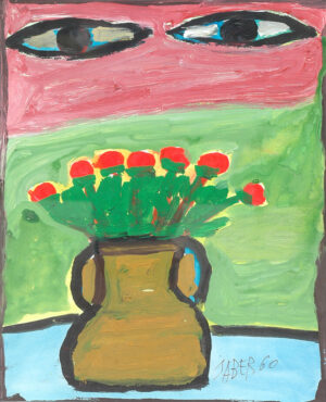 Fleurs rouges dans un vase ocre – JABER