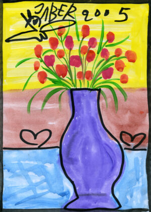 Fleurs rouges (tulipes) dans un vase violet – JABER