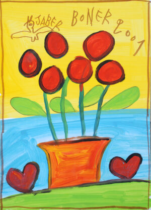 Fleurs rouges et rondes dans un vase orange – JABER